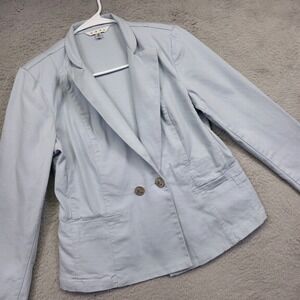 CAbi Blazer Womens 6 Blue Canvas Double Breasted Business Preppy Academia Work